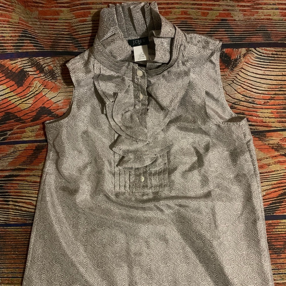 J. Crew Grey & White Silk Sleeveless Blouse